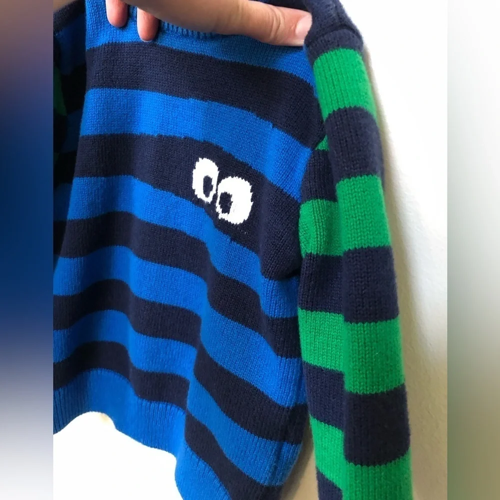 baby Gap Toddler Boys 2/2T Halloween Blue/Navy Blue/Green Striped w/Monster Eyes